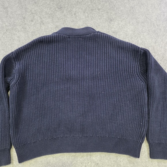 Quince Sweater Womens Small Navy 100% Organic Cotton Boxy Cropped Cardigan Knit - Picture 13 of 14